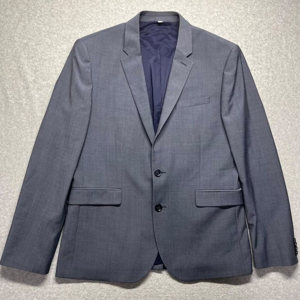 Express Extra Slim Fit Gray Suit Jacket Men's Blazer Navy Lining Wool Blend